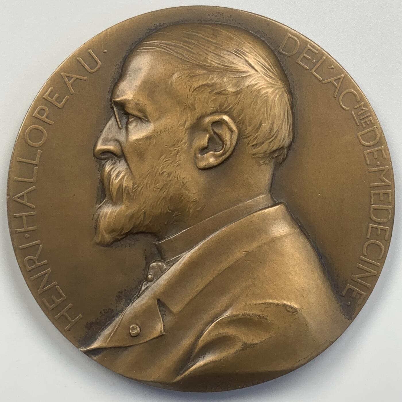 掌中浮雕-藏着的欧洲第048场 1907年法国新艺术名誉品大铜章《医学教授亨利·哈洛普》，作者: Chaplain沙普兰 ， 68mm
