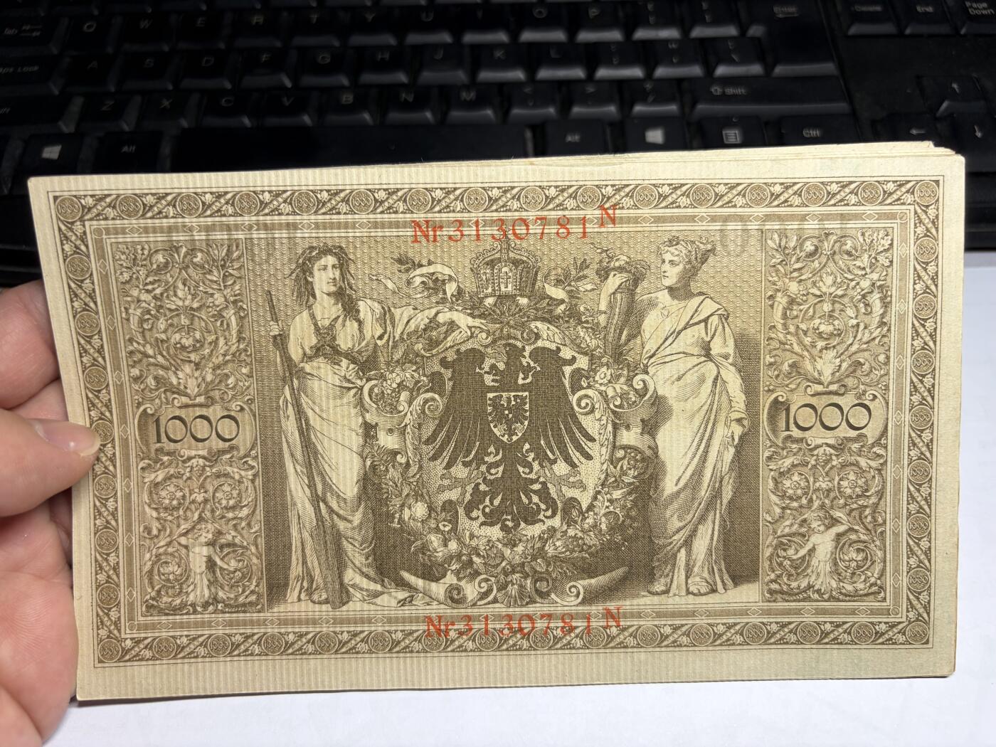 2026年集古藏今外币拍卖第一期-第3场—（总第300拍-纸币专场），本期拍完结算一次，发货时间2-3天，休息几天后继续新的一期拍卖。 稀少全新原封1910年20连号德国1000马克，带腰条