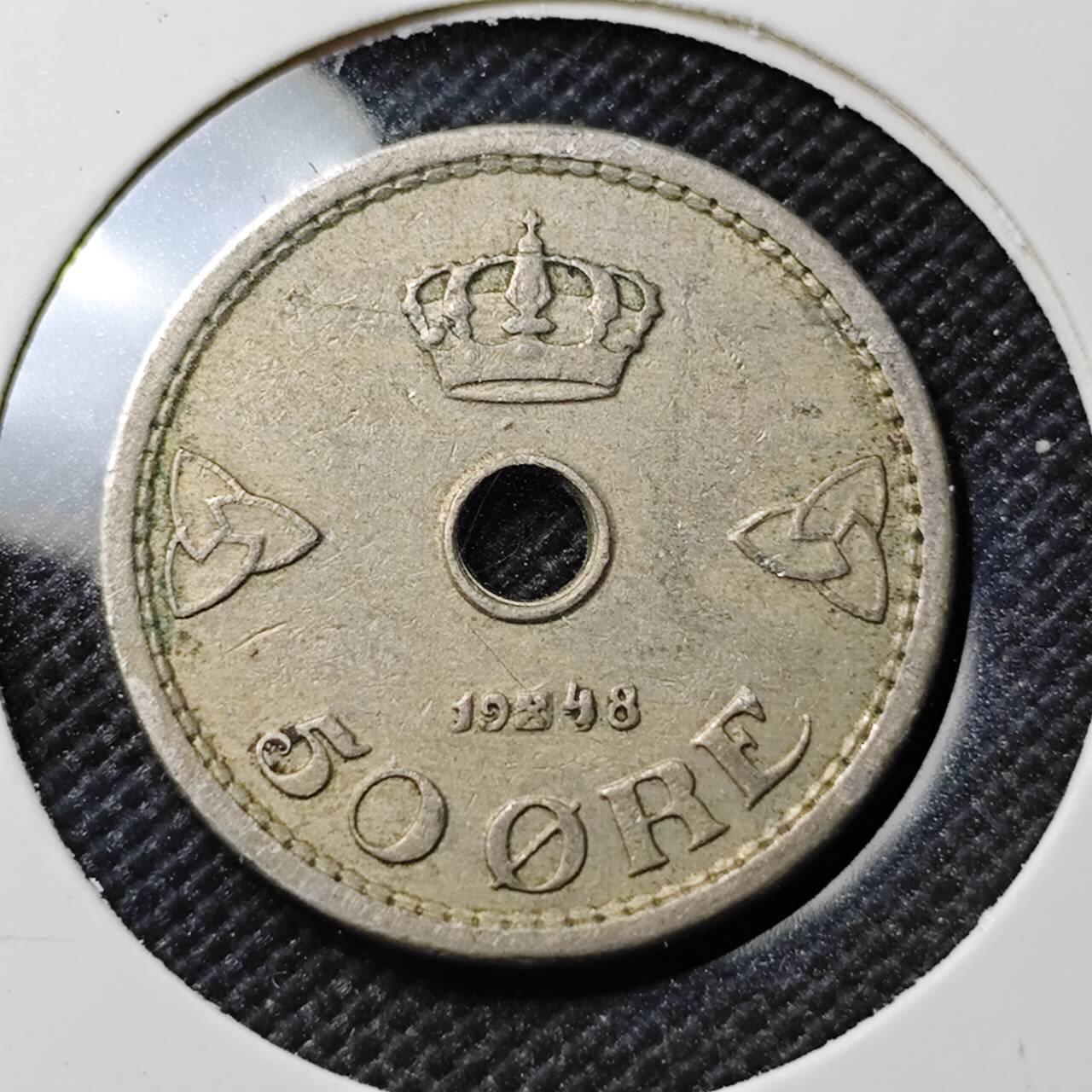 KK钱币收藏小铺  第387期  2月预留时间 周末发货  1948挪威50欧尔镍币