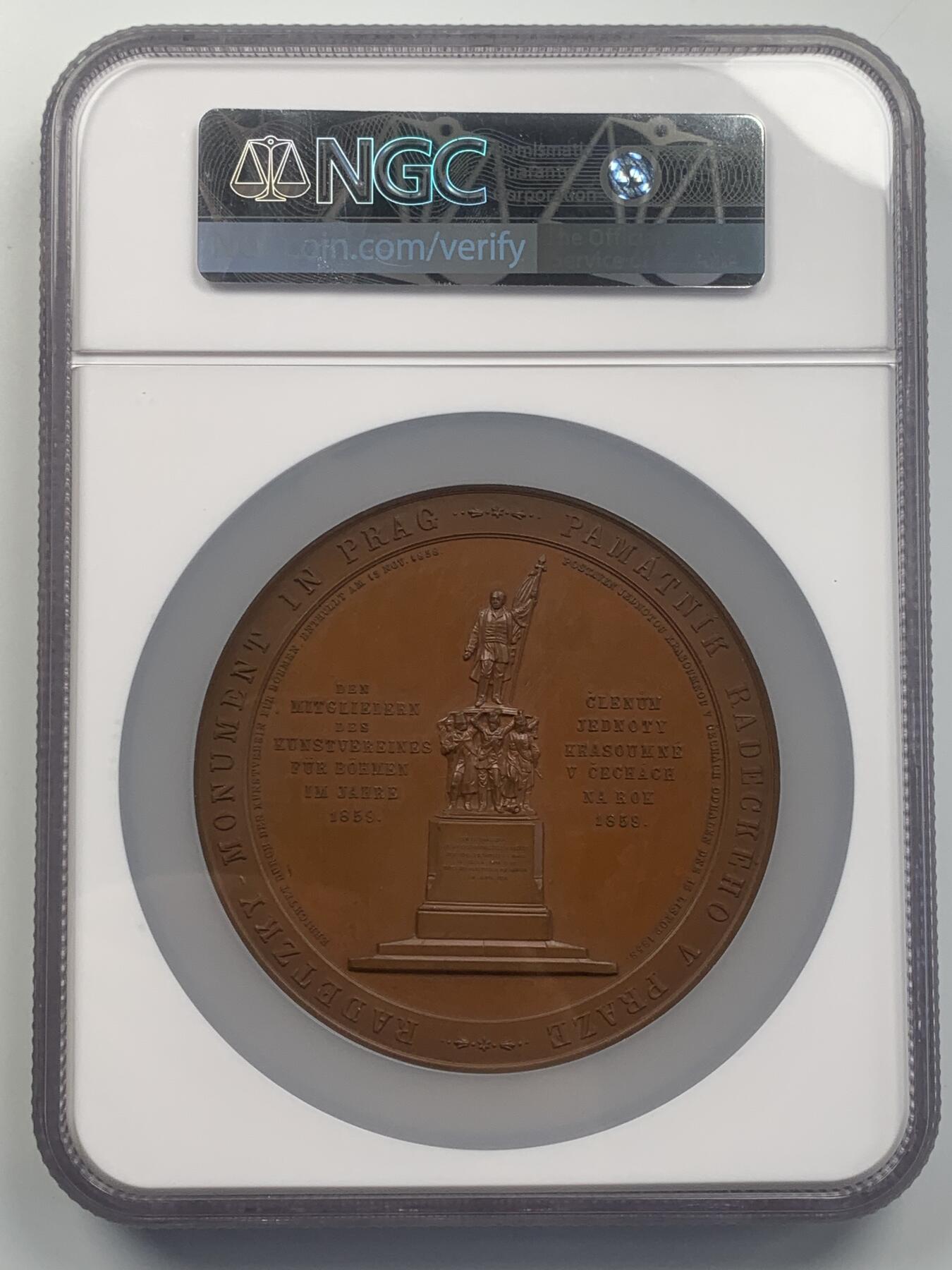 掌中浮雕-藏着的欧洲第048场 NGC MS64 : 1859年奥地利拉德斯基元帅纪念碑落成纪念铜章，80mm
