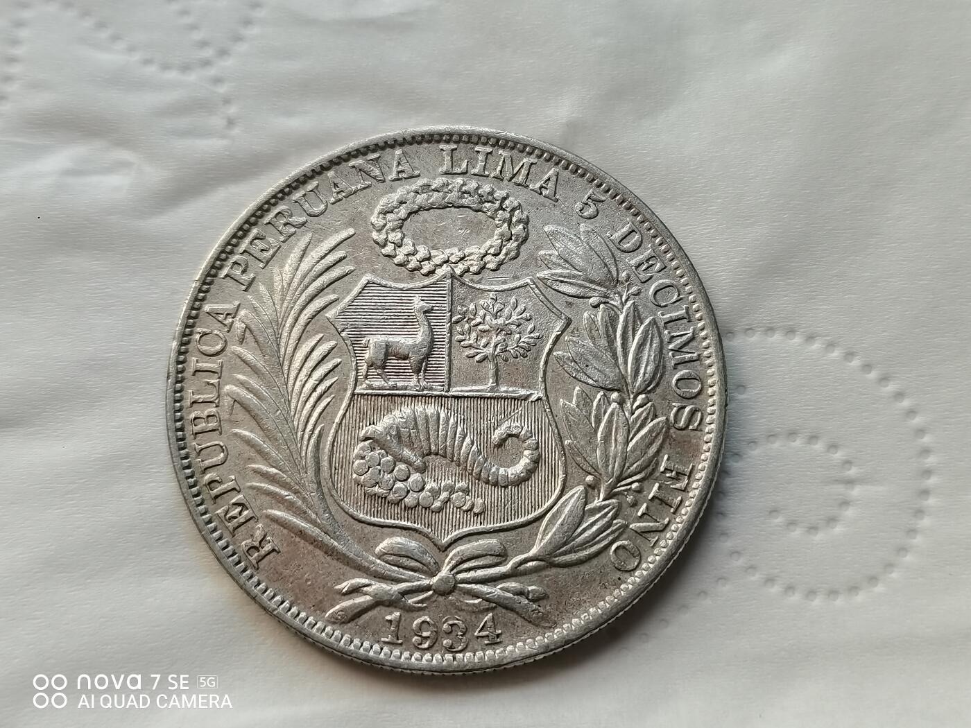 外国外币 1934年秘鲁1索尔大银币