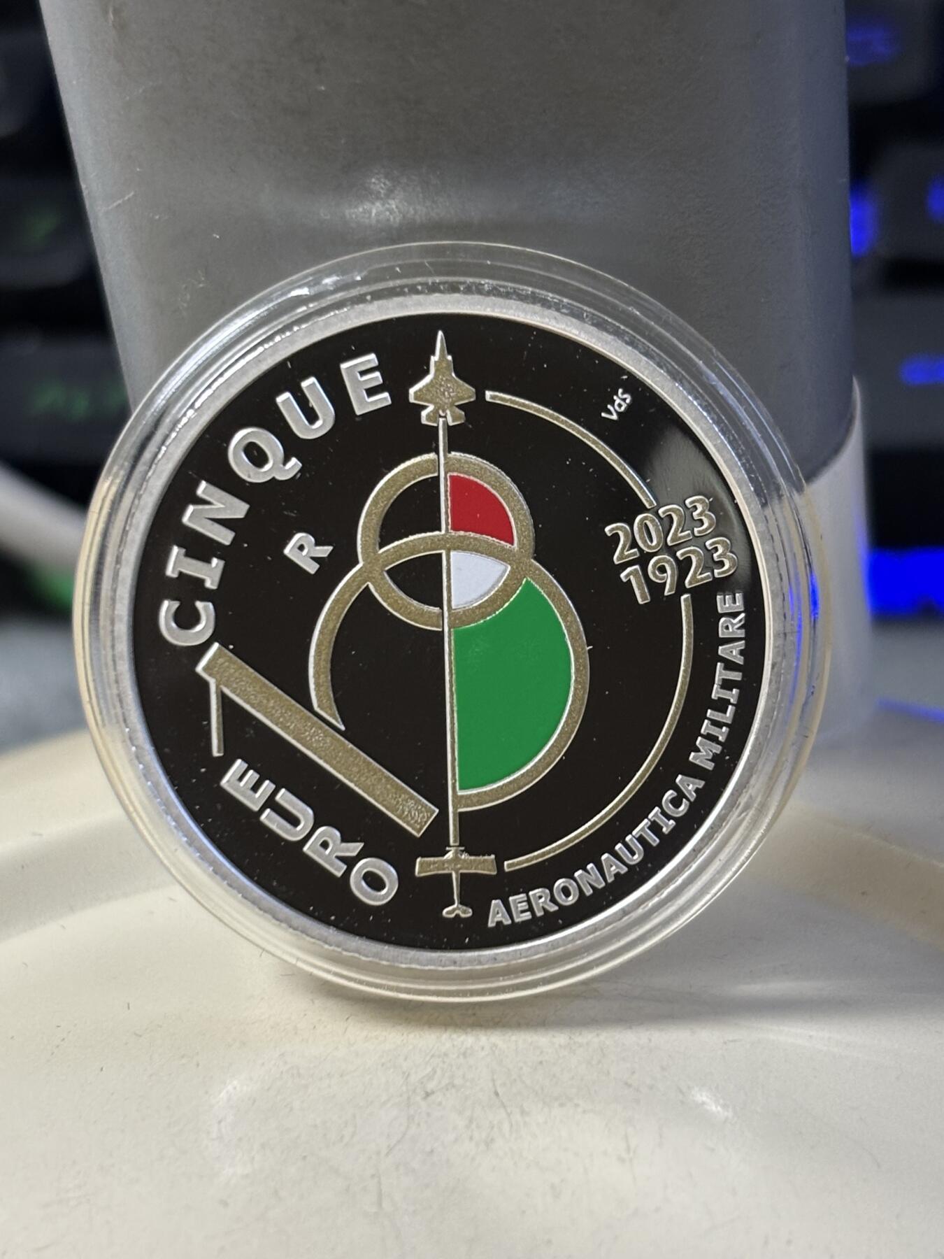第187期拍卖 意大利2023年空军成立100年5欧彩色纪念银币，925银，18克，发行5000枚