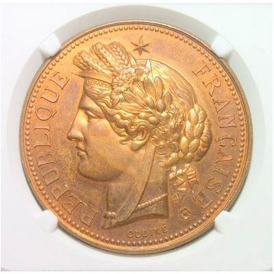 【旋风钱币】1月10日19:00准时开拍 精美欧洲币章、银币银章、第三帝国钱币等 全场包邮！ - NGC MS63RB 法国1895年 谷物女神高浮雕精制大铜章 42MM