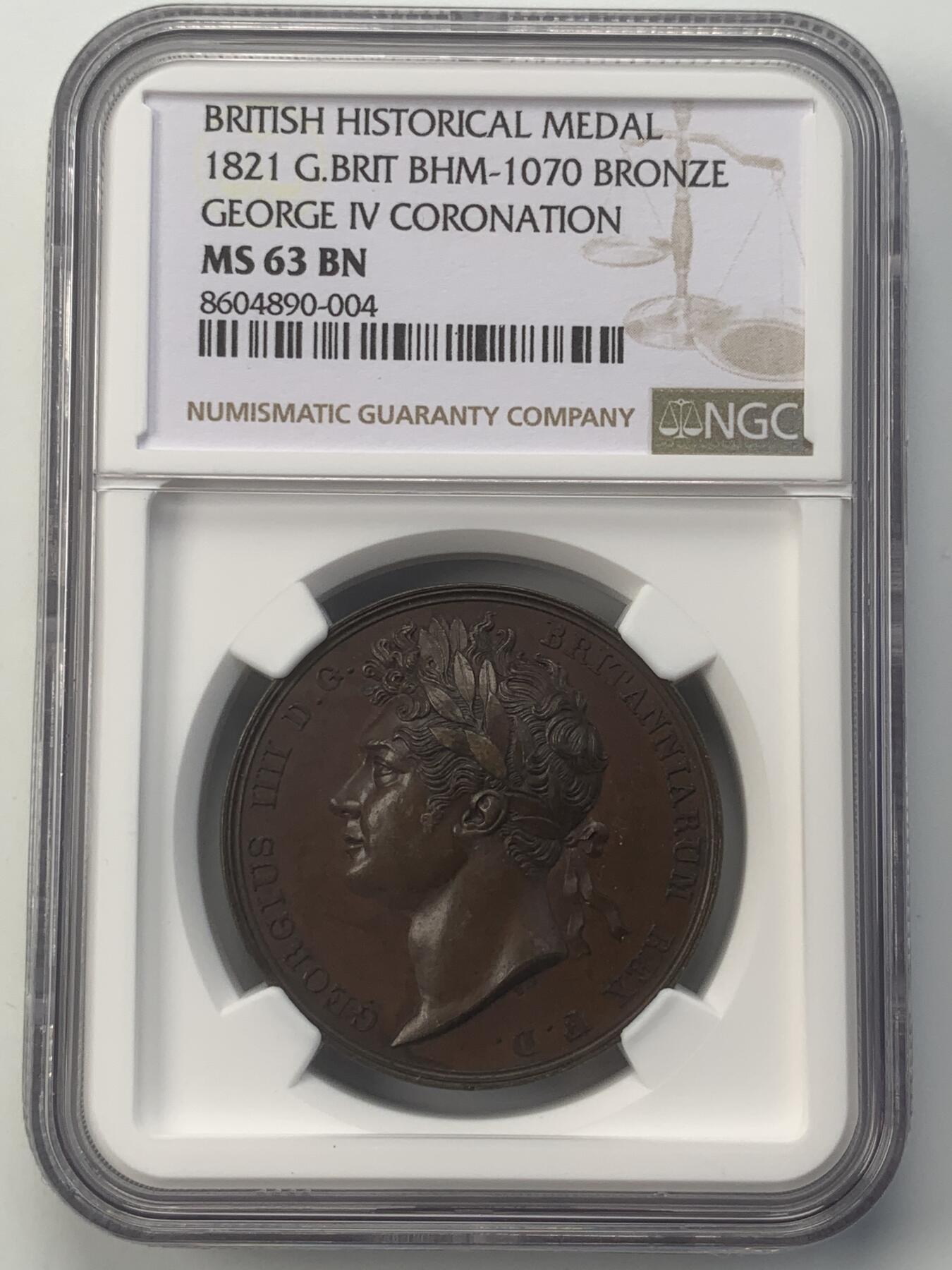 掌中浮雕-藏着的欧洲第048场 NGC MS63 ：1821年英国乔治四世加冕铜章，35mm