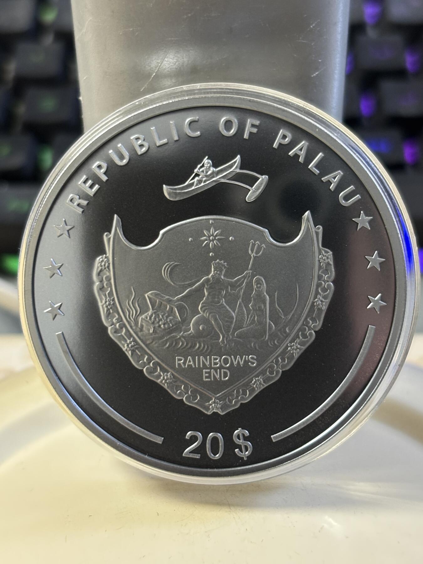 第187期拍卖 帕劳2023年亡灵猎人卡戎钌化3盎司纪念银币，9999银，发行量666枚