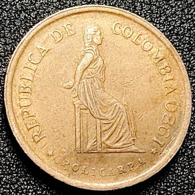 泉币菌-第167场- 精品福利场 - 少见 民族英雄 哥伦比亚5比索黄铜硬币 26.3毫米 纪念币铜钱