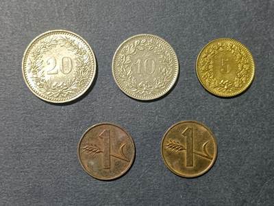【游宝包邮场】蛇年第105期 纸钞硬币卡牌综合场[一] - 瑞士🇨🇭硬币 5枚