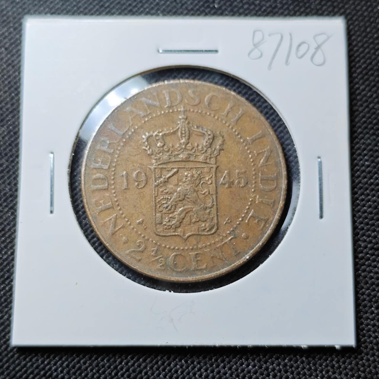 KK钱币收藏小铺  第387期  2月预留时间 周末发货  1945荷属东印度2.5分铜币