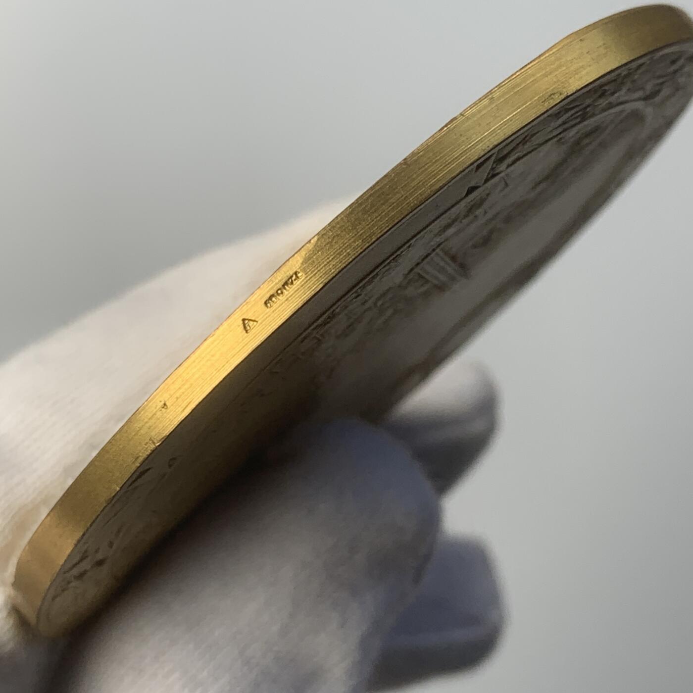 掌中浮雕-藏着的欧洲第048场 1925 年格勒诺布尔国际水电与旅游博览会 镀金铜章  ch.pilIet作品，68mm 送合适的亚克力盒子