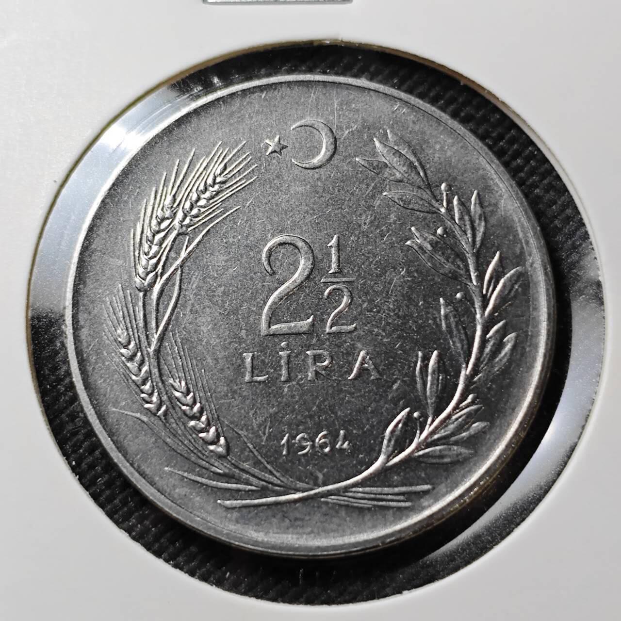 KK钱币收藏小铺  第387期  2月预留时间 周末发货  1964土耳其2.5里拉