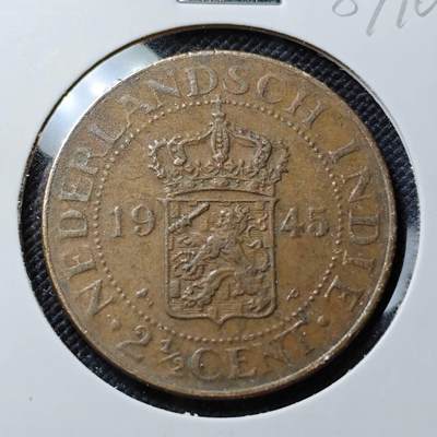 KK钱币收藏小铺  第387期  2月预留时间 周末发货 -  1945荷属东印度2.5分铜币