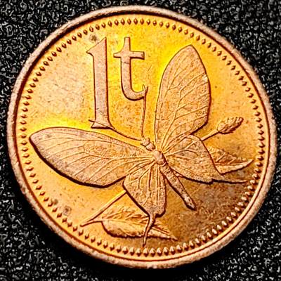 泉币菌-第167场- 精品福利场 - 1987年 蝴蝶鸟翼蝶 巴布亚新几内亚1托伊青铜小硬币 17.6毫米2克 