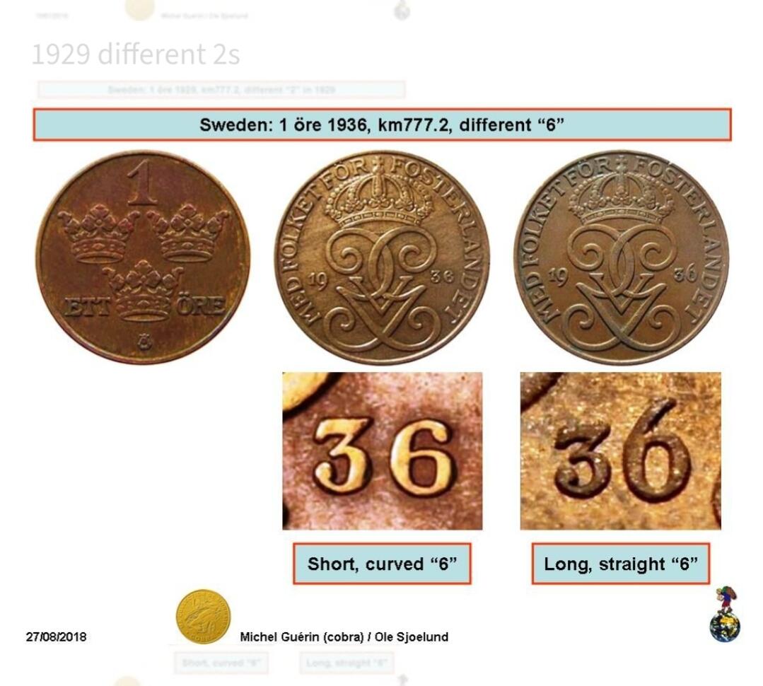 2026年第四场(总第一百七十三场）外国好品散币场(免佣金) 瑞典🇸🇪1936年1欧尔(古斯塔夫五世时期第一版，Long 6–长6版)