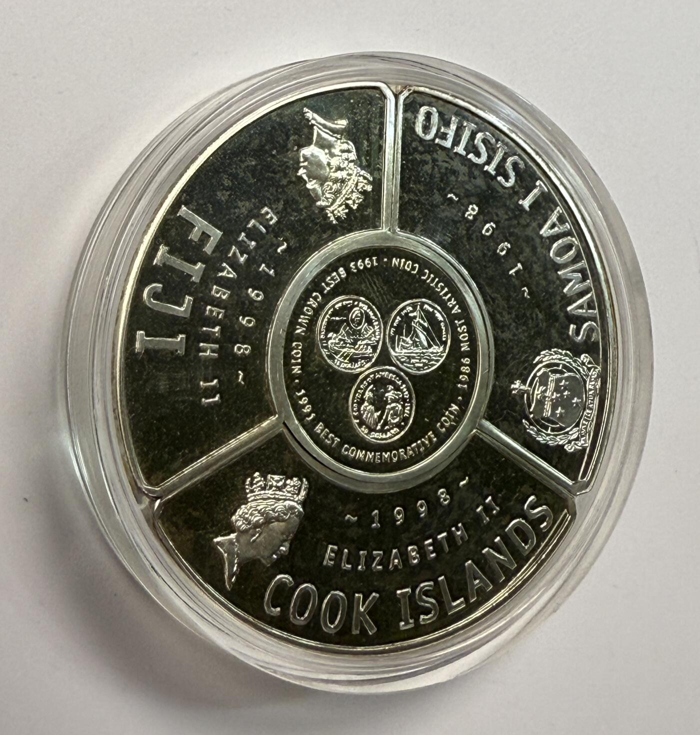 S&S Numismatic世界钱币-拍卖 第118期  获奖币*库克萨摩亚斐济1998年 新加坡造币厂30周年 2元精制纪念银币 盒证齐全 155.5克925银