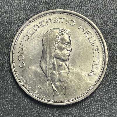 回流20260108 - 全新 瑞士1968年5瑞士法郎 瑞士的拟人化象征：海尔维蒂娅"（Helvetia）