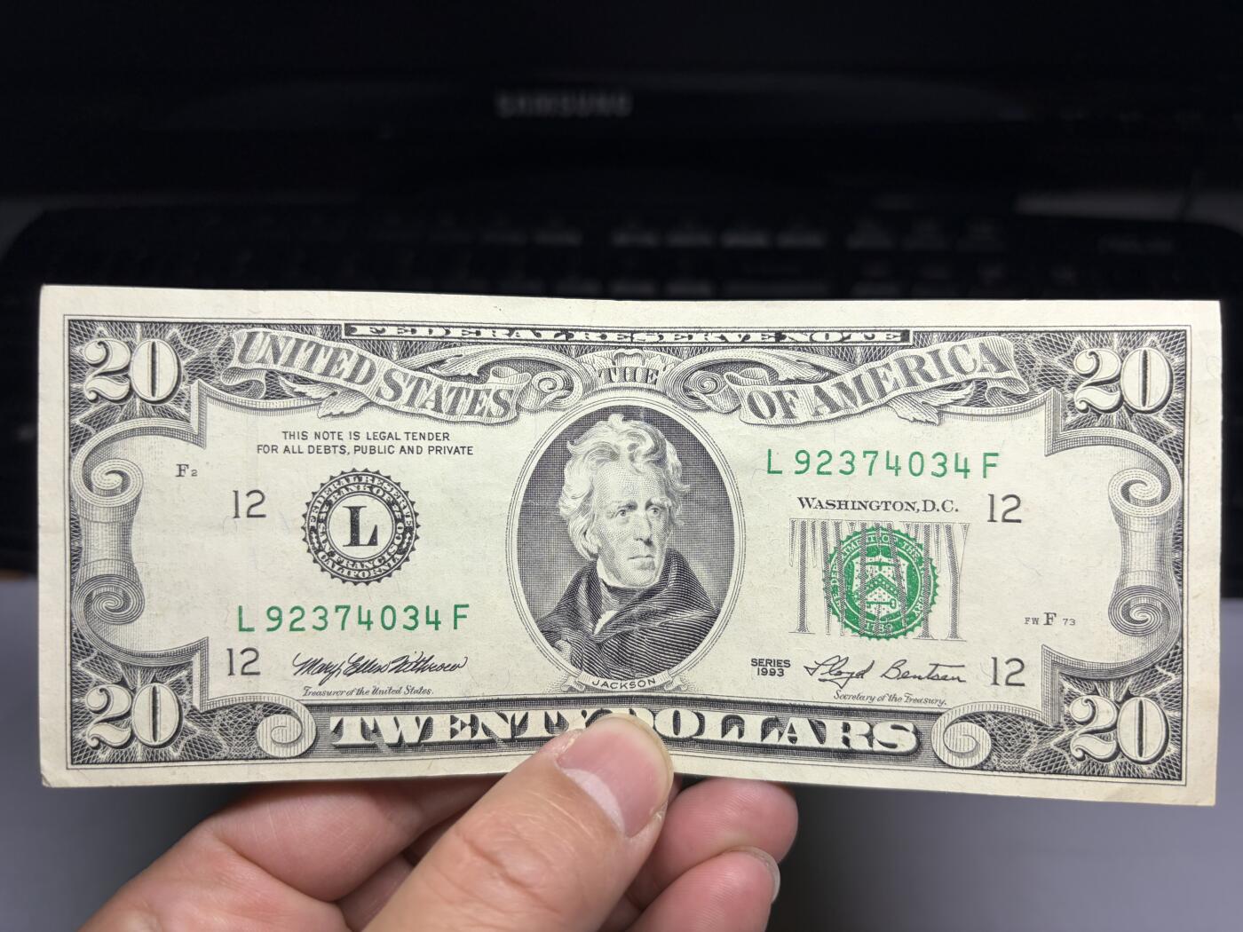 2026年集古藏今外币拍卖第一期-第3场—（总第300拍-纸币专场），本期拍完结算一次，发货时间2-3天，休息几天后继续新的一期拍卖。 1993年美国20美元