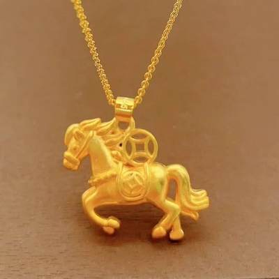 亏本放漏，无佣金 - 新款金色马上有钱吊坠生肖马挂坠招财纳福挂脖锁骨链女项链礼物
