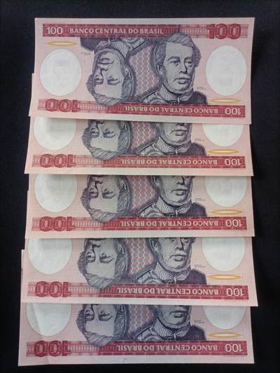 【游宝包邮场】蛇年第105期 纸钞硬币卡牌综合场[一] - 巴西🇧🇷 100克鲁塞罗x5 UNC/AU