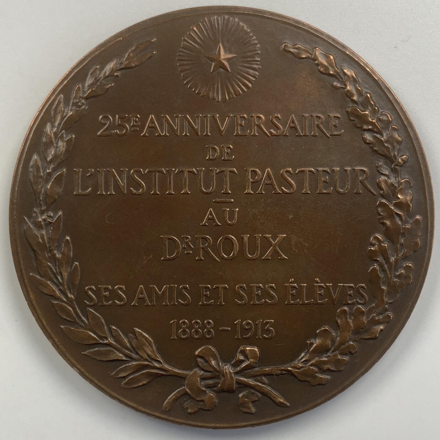 掌中浮雕-藏着的欧洲第048场 1913年法国巴斯德研究所任职25周年纪念铜章，65mm，114g