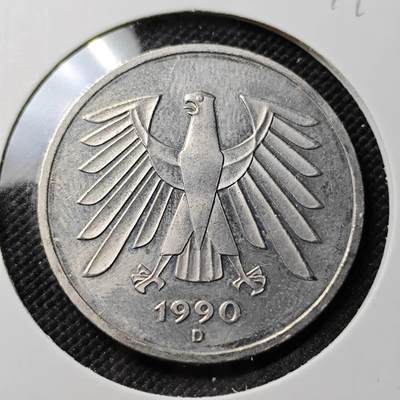 KK钱币收藏小铺  第387期  2月预留时间 周末发货 -  1990德国5马克 D版