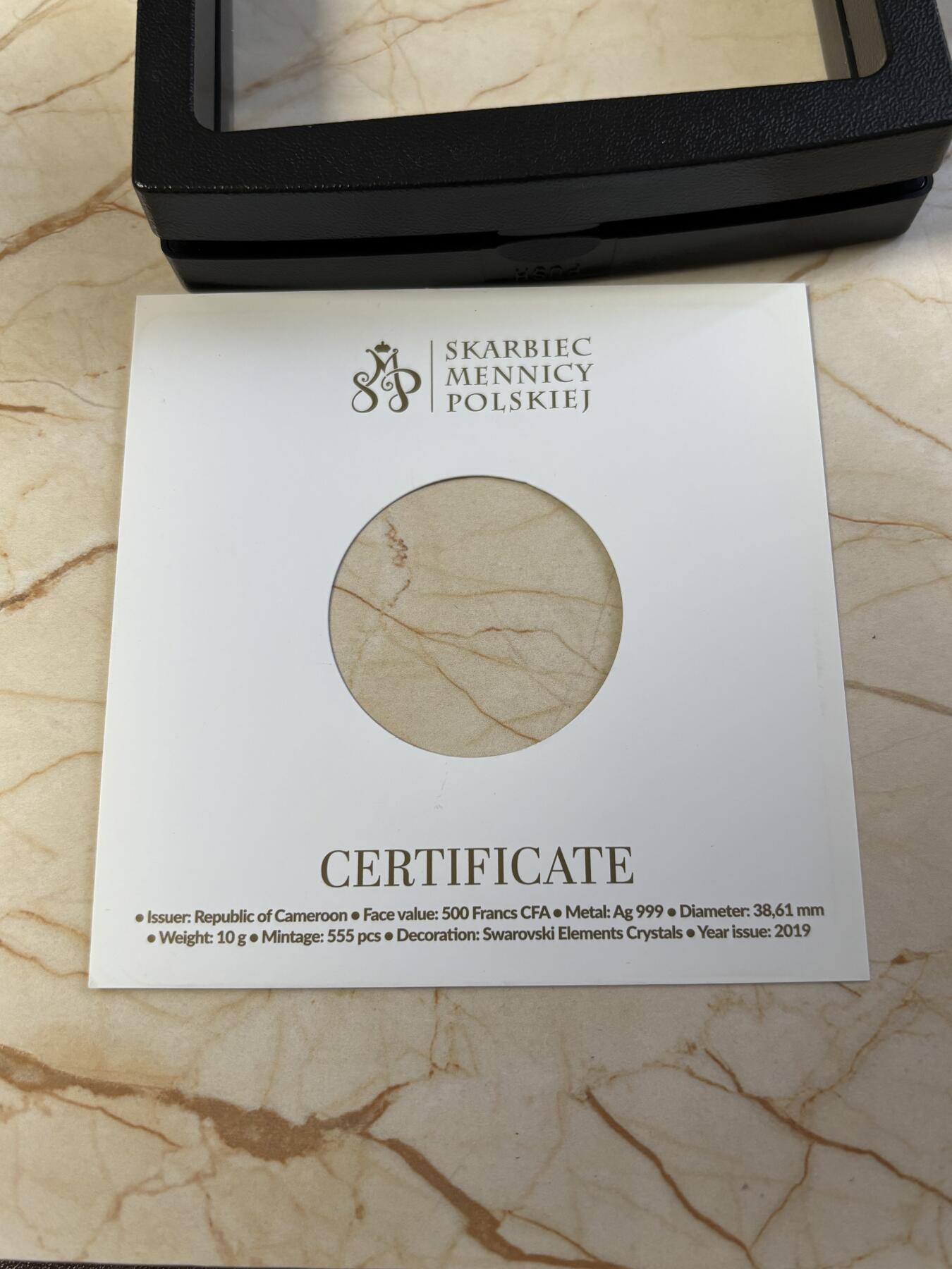 第187期拍卖 喀麦隆2019年生命之树镶嵌水晶纪念银币，999银，10克，发行555枚