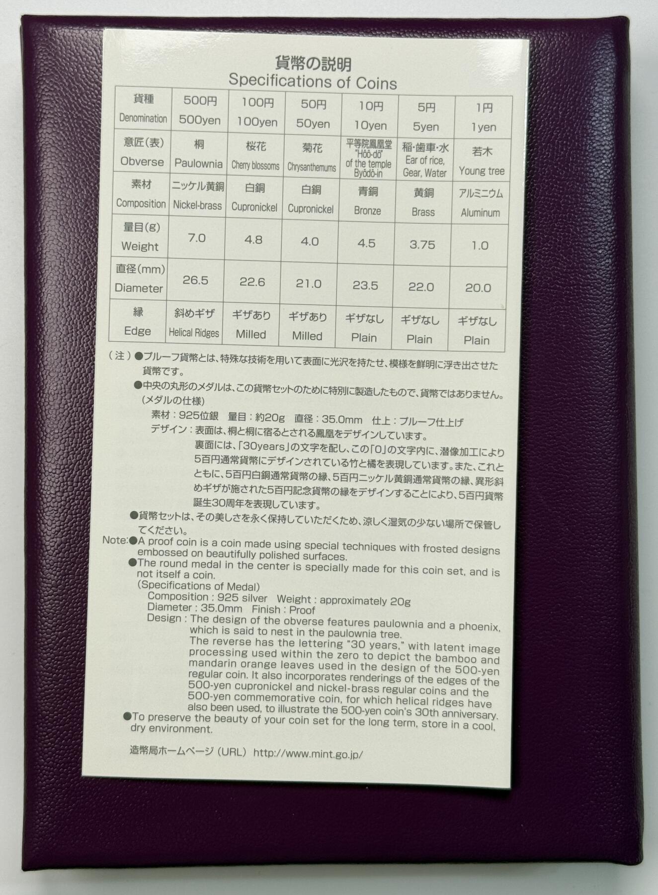 S&S Numismatic世界钱币-拍卖 第118期  日本2012年 1円货币发行30周年 6枚精制套币+1枚20克银章 官方卡币