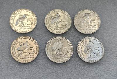 瓶子🏺第224期拍卖会 -   濒危鸟类 布隆迪2014年5法郎 全套6枚 UNC