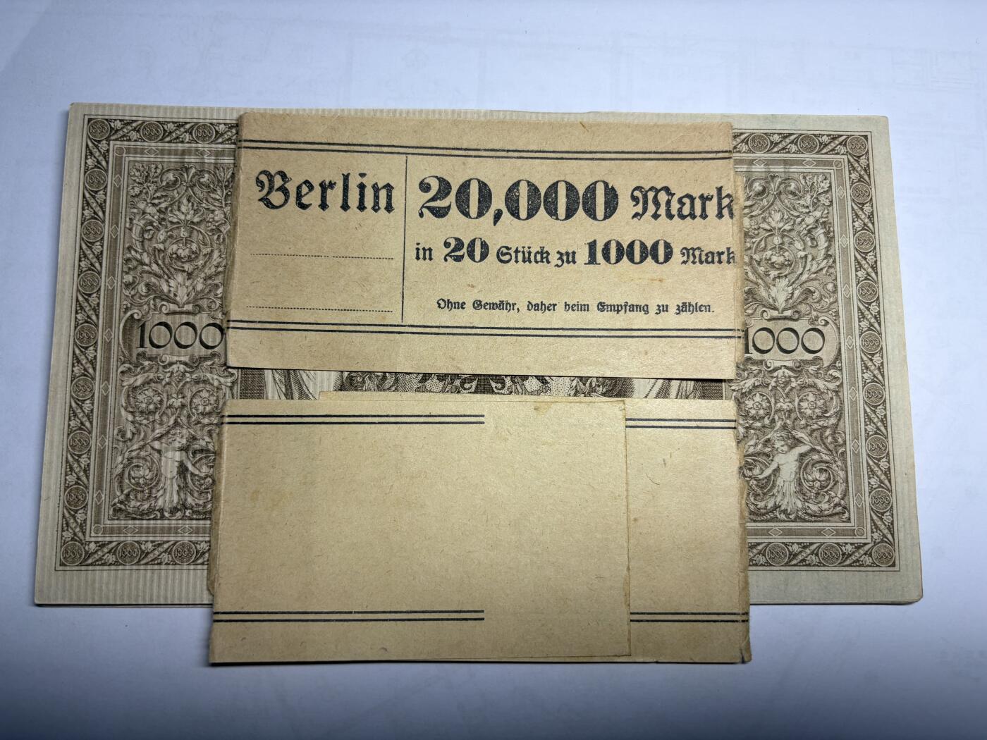 2026年集古藏今外币拍卖第一期-第3场—（总第300拍-纸币专场），本期拍完结算一次，发货时间2-3天，休息几天后继续新的一期拍卖。 稀少全新原封1910年20连号德国1000马克，带腰条