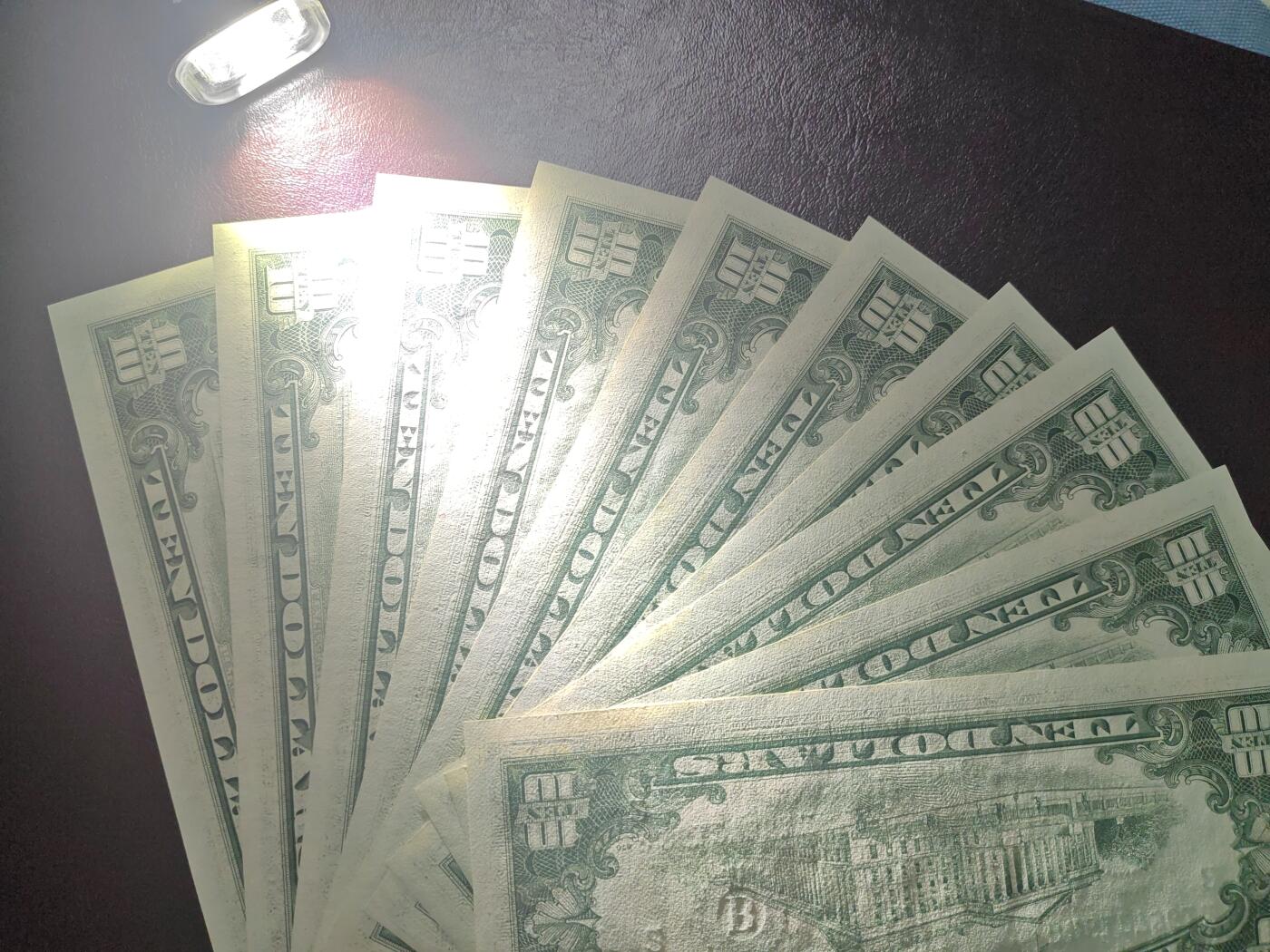 美国纸币 1985年 标十 小头版 10美元 十连号全程 无4号段 全新UNC