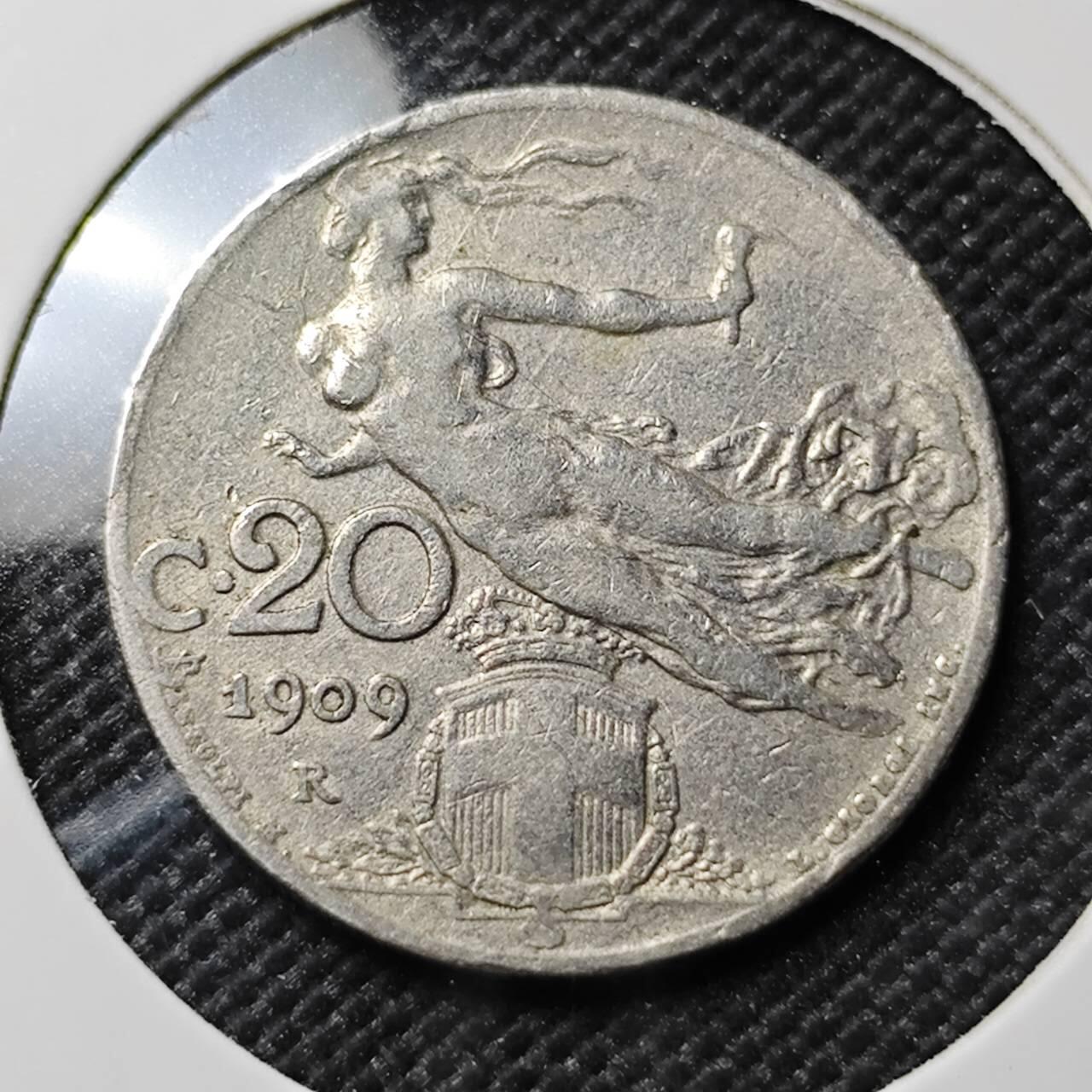 KK钱币收藏小铺  第387期  2月预留时间 周末发货  1909意大利20分 飞天女神