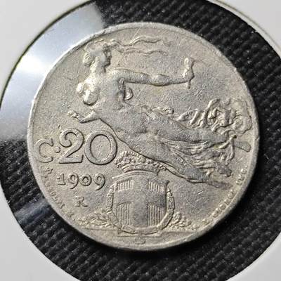 KK钱币收藏小铺  第387期  2月预留时间 周末发货 -  1909意大利20分 飞天女神