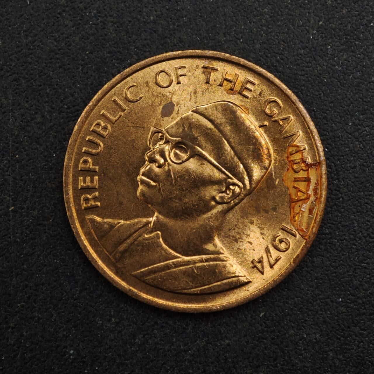 【淘币小摊】实时拍第八百四十三拍   散币场   满百包邮可预留二周 每周一统一发货   冈比亚1974年1布图铜币