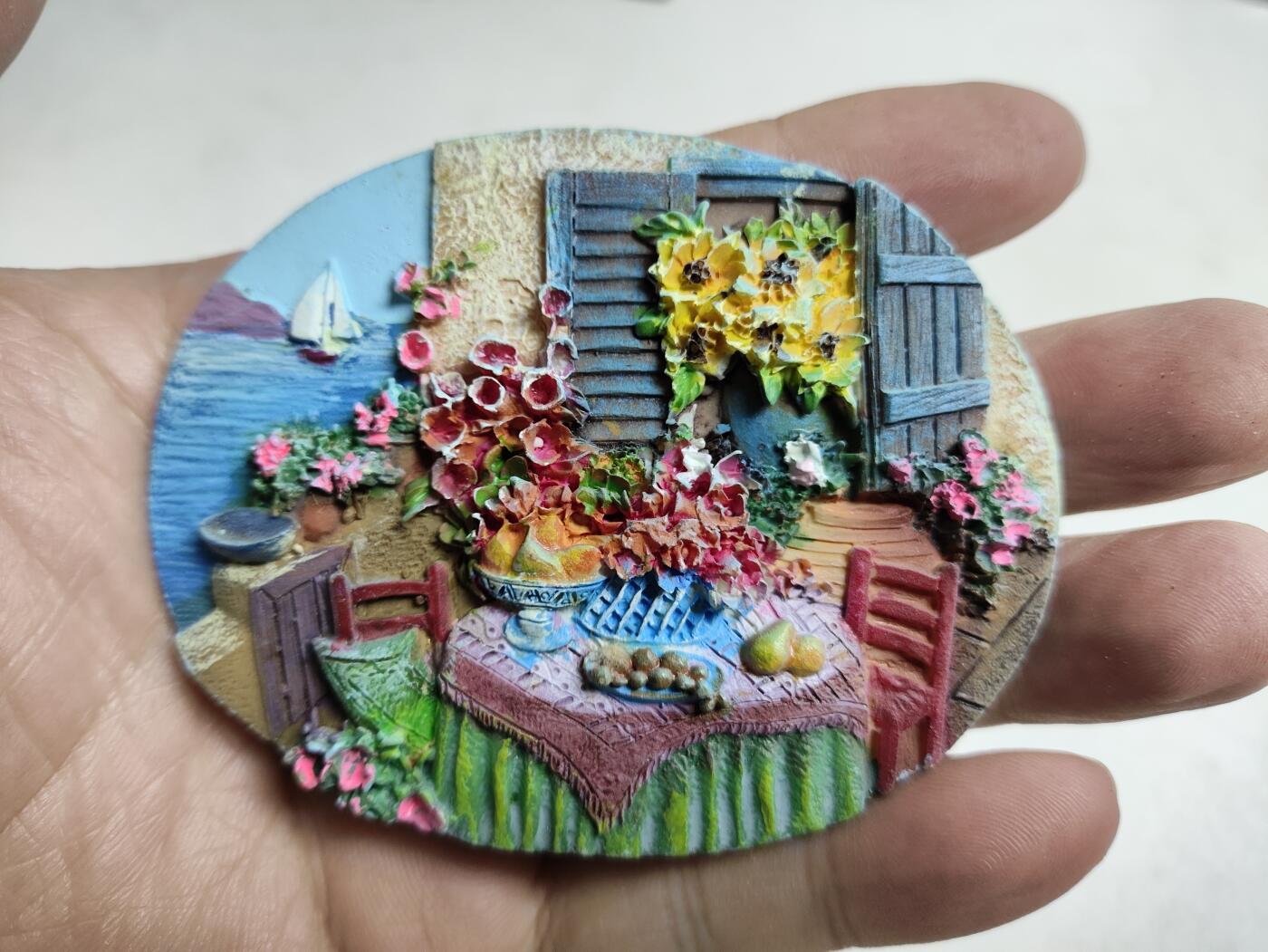 风光无限，精美冰箱贴A 地中海风情油画造型的创意磁性树脂冰箱贴‌