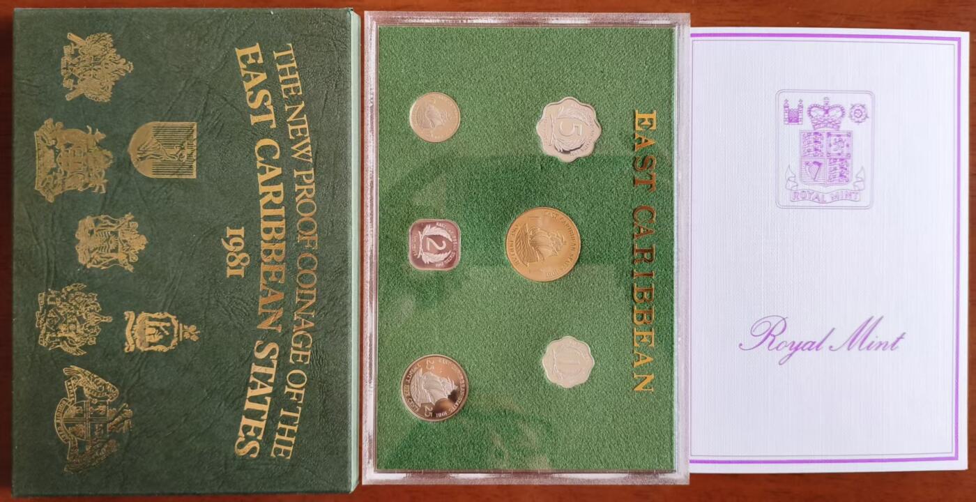 ❤️【币观天下】❤️ 第338期钱币拍卖- 2026.1.9周五晚上6点半场-长期征集拍品 1981年东加勒比真镜面精制套币 英国皇家铸币厂精典纸壳封装