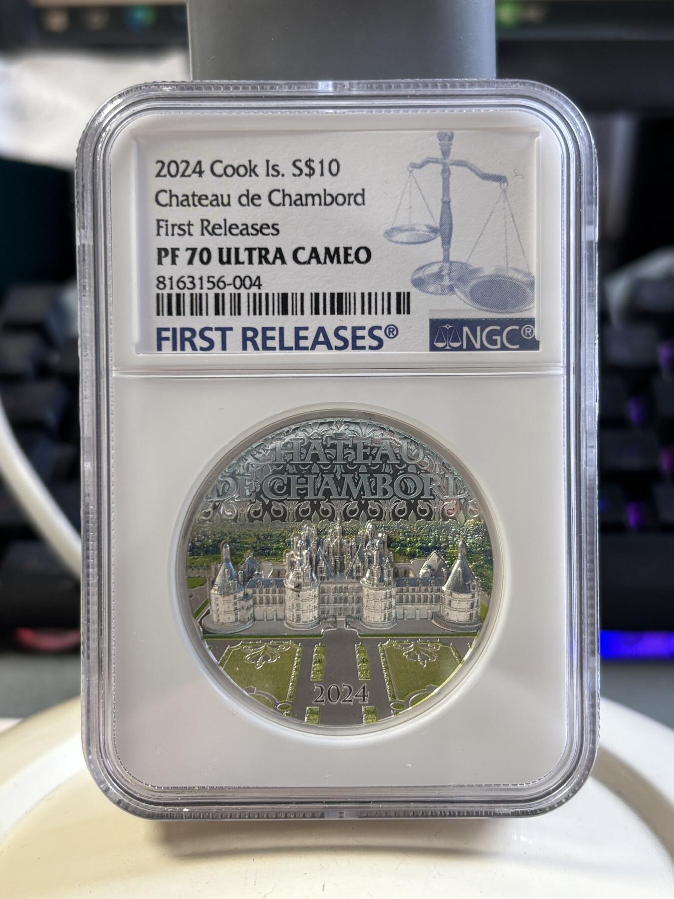 第187期拍卖 库克2024年法国香宾城堡2盎司高浮雕彩银币NGC-PF70首期，9999银，发行1000枚