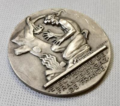 甄臻铺-世界币章拍卖（第46期）送拍享返佣金等优惠多多（1月10日精品场，敬请期待） 法国电力公司镀银大铜章 55mm 70g，细节见图