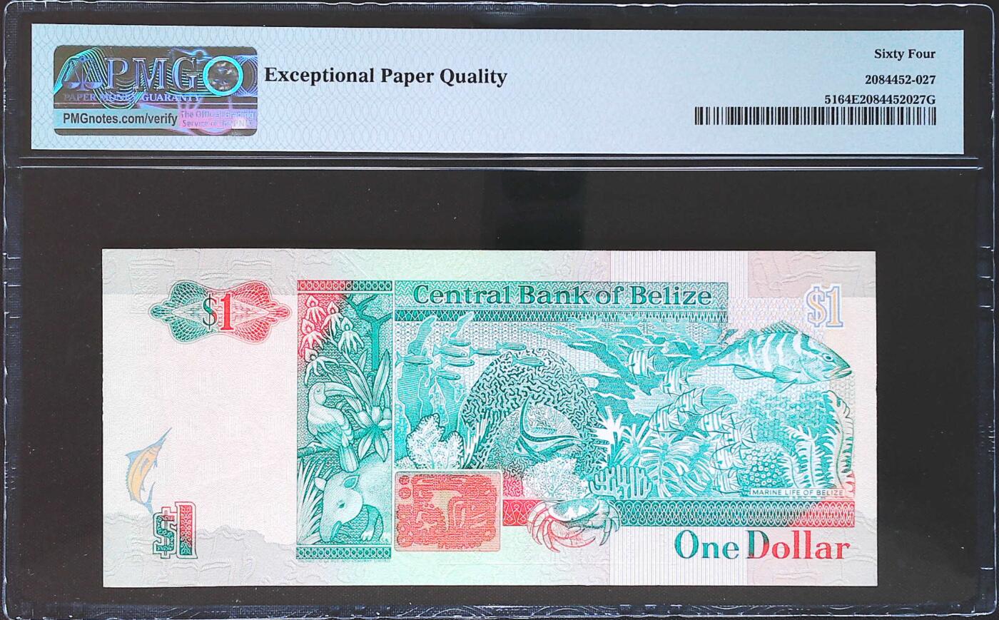 世界靓号纸钞第八十期 1990年伯利兹1元 首发AA冠 PMG64