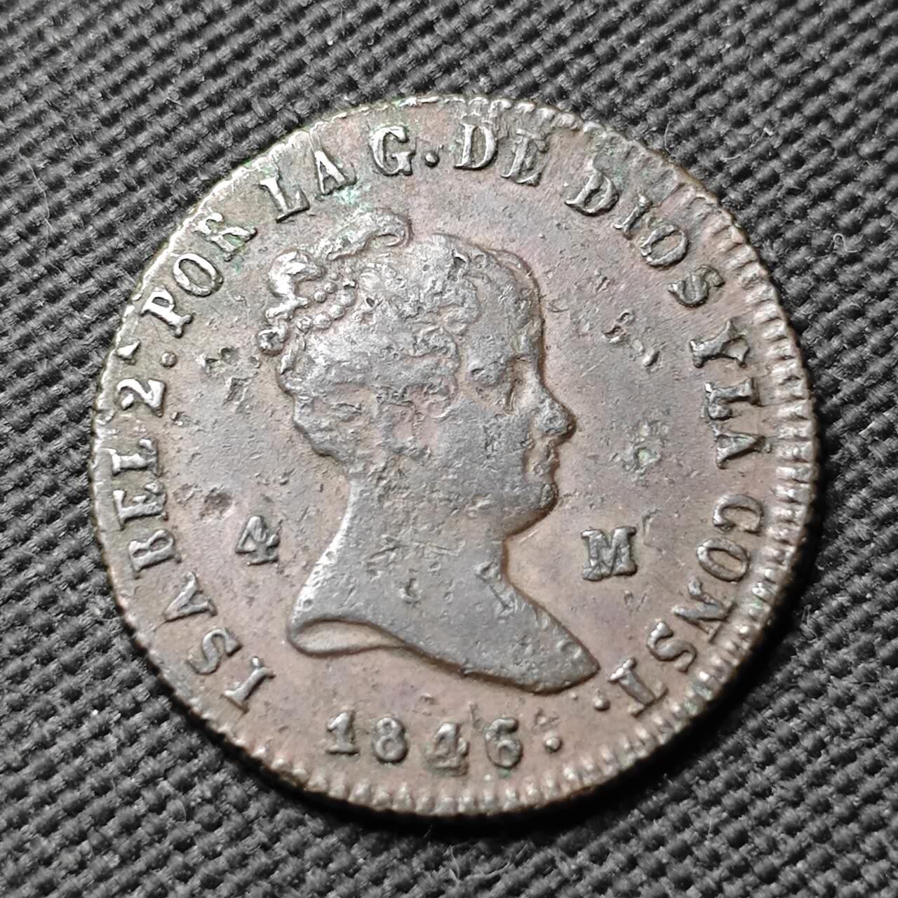 KK钱币收藏小铺  第399期  百期特拍（四拍之三）2月预留时间 周末发货  西班牙1846年伊莎贝拉8M铜币 狮子城堡 