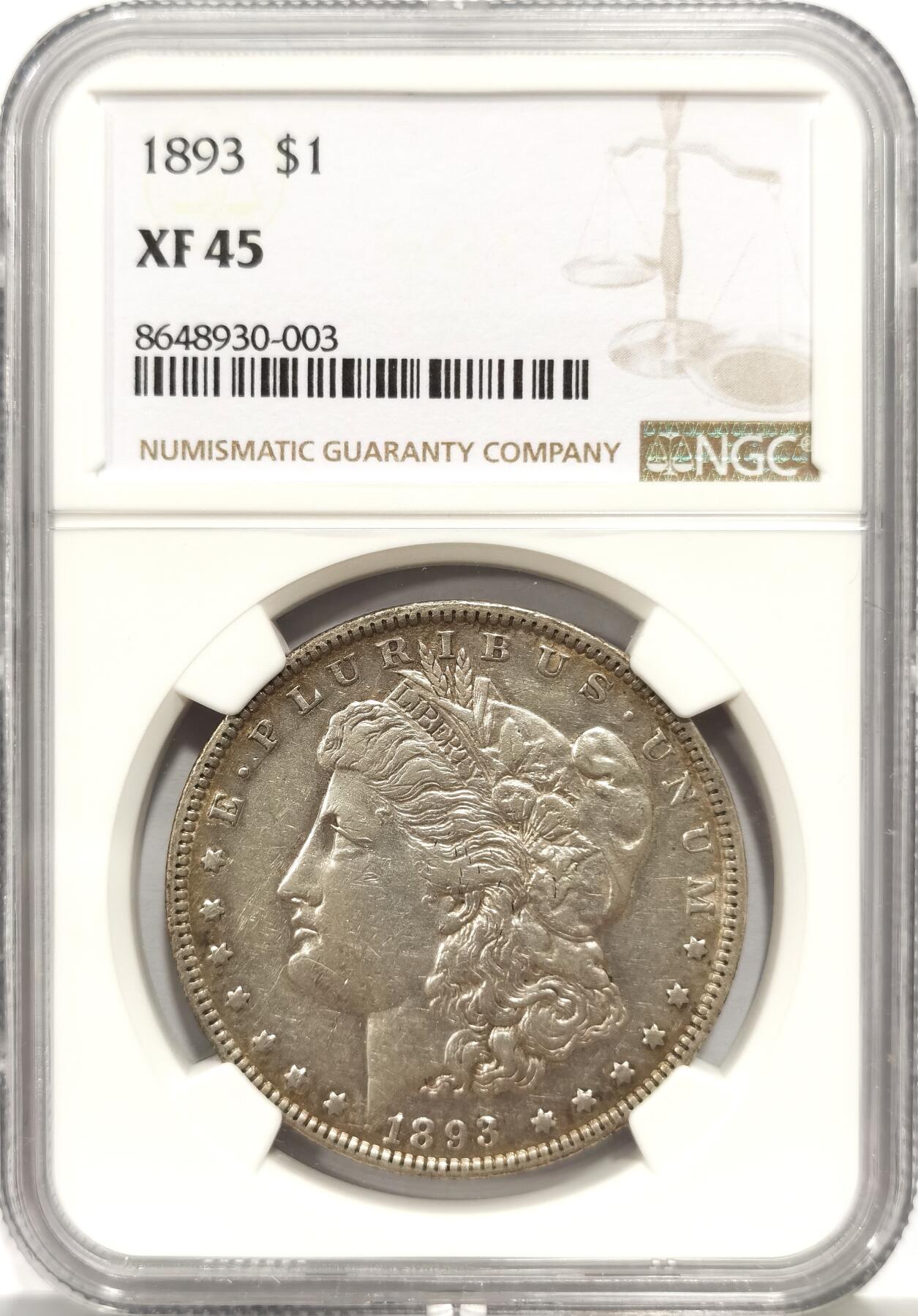博洋堂世界钱币拍卖第156期（全场包邮） NGC XF45 美国1893年摩根 大特年 铸造量38万枚 稀少程度不亚于1895摩根王！几年一见的版本也是稀奇首见 非常稀少的一枚摩根 下次再遇到可能就是几年后了 官方指导价接近800刀！