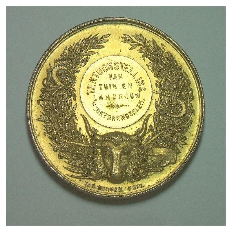 法国1900年前后 谷物丰收高浮雕精制大镀金章 52MM