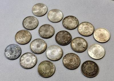 甄臻铺-世界币章拍卖（第46期）送拍享返佣金等优惠多多（1月10日精品场，敬请期待） 18枚一组双凤五十钱银币 品相UNC-BU（4）细节如图