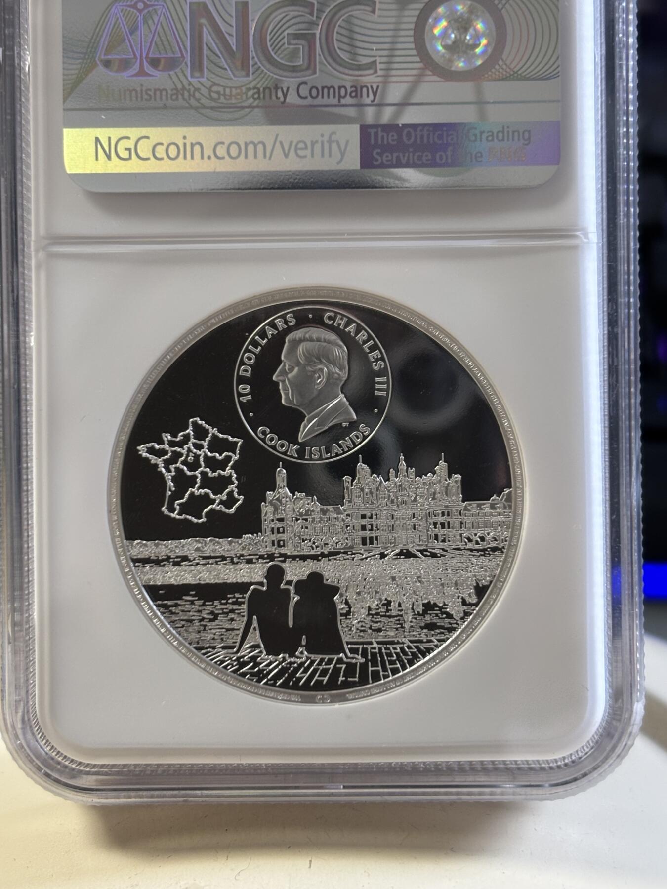 第187期拍卖 库克2024年法国香宾城堡2盎司高浮雕彩银币NGC-PF70首期，9999银，发行1000枚