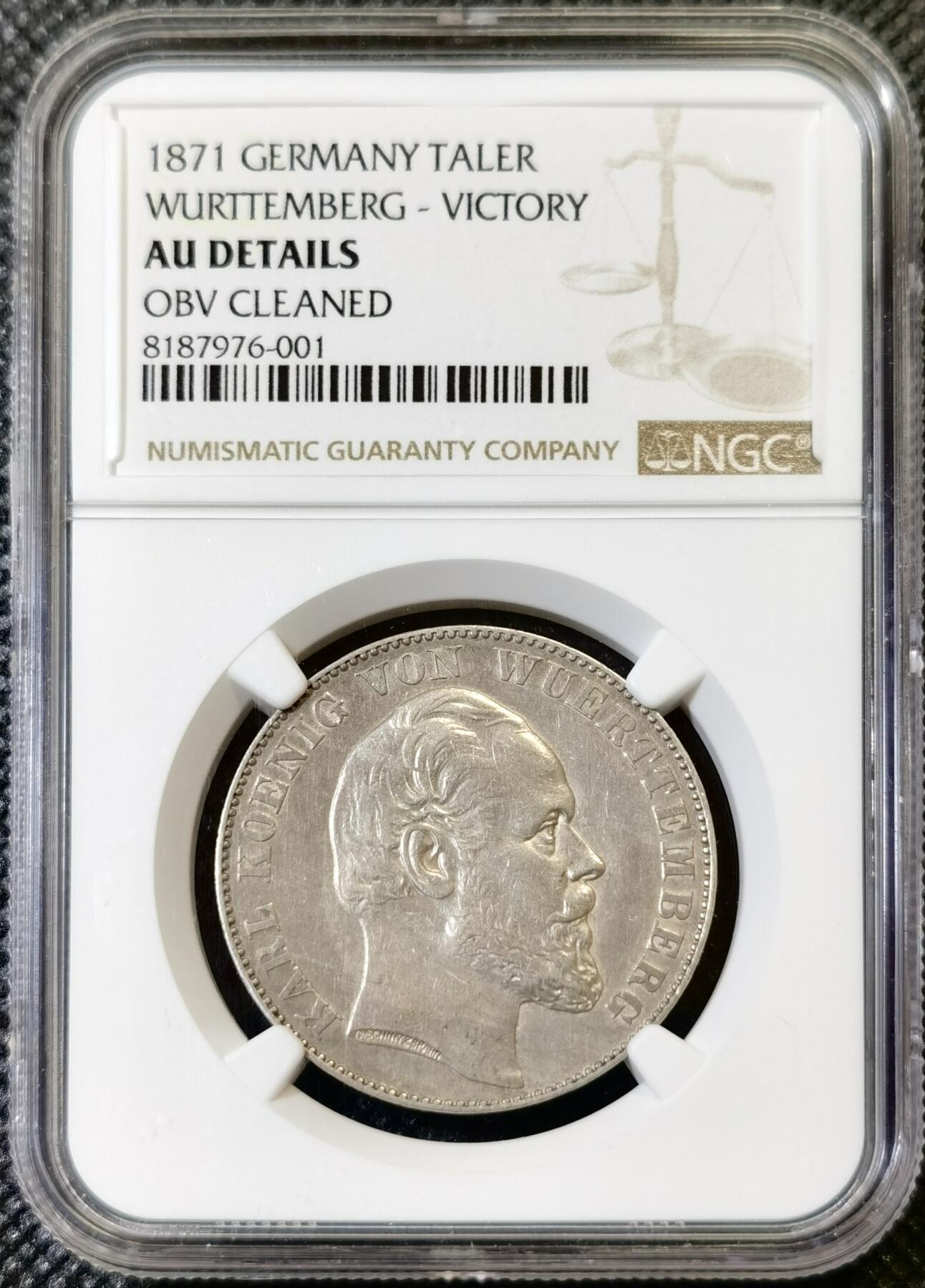 甄臻铺-世界币章拍卖（第46期）送拍享返佣金等优惠多多（1月10日精品场，敬请期待） NGC-AUD 德国符腾堡1871年胜利大泰勒 细节丰满 底板清晰 疑似错杀！