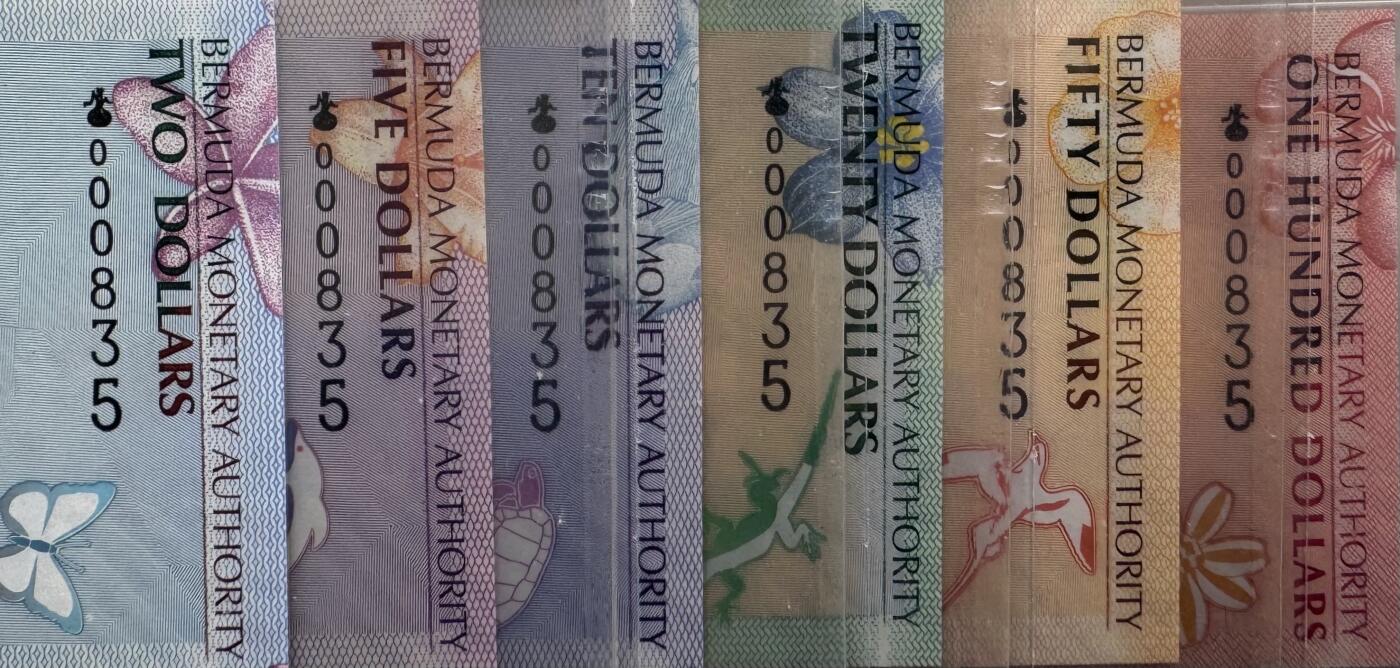 2026第1场（总第228期）：精品测试钞、外钞、塑料钞、连体钞综合场 洋葱冠/百位全同号000835 百慕大2008年版2、5、10、20、50、100元全套6枚（正宗世界最佳纸币获奖年份）PMG64-67