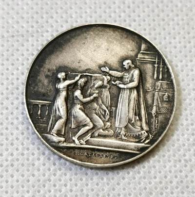 甄臻铺-世界币章拍卖（第46期）送拍享返佣金等优惠多多（1月10日精品场，敬请期待） - 法国结婚纪念银章，背面未刻字，30mm，11.4g 丰饶角1argent，细节见图