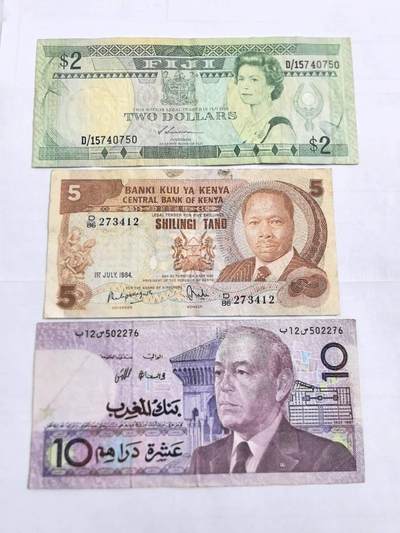 各国外币第108期 无佣金 - 斐济 肯尼亚 摩洛哥 共3张