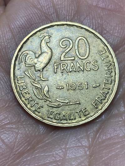 2026年第五场(总第一百七十四场）外国好品散币场(免佣金) - 法兰西第四共和国1951年20法郎(4 plumes–4羽)