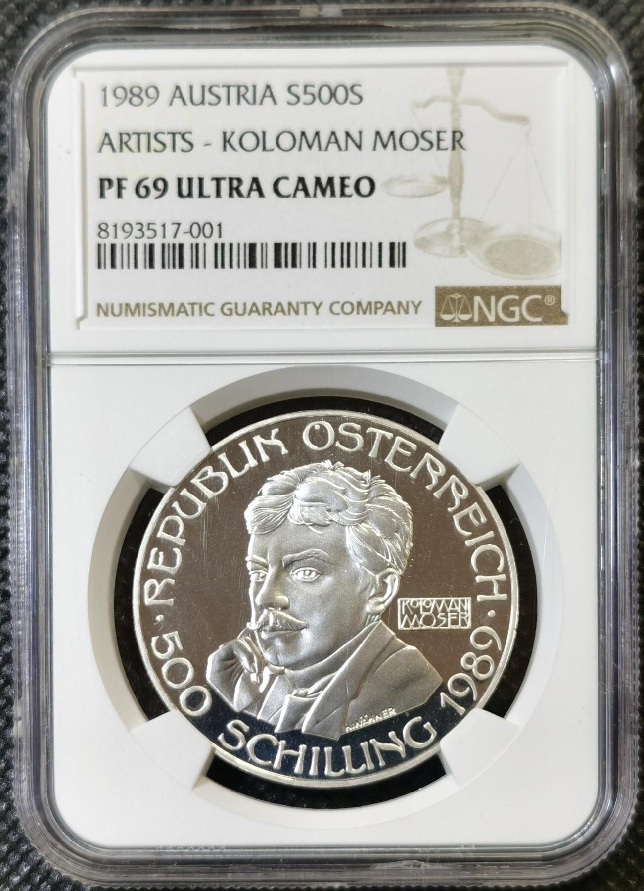 甄臻铺-世界币章拍卖（第46期）送拍享返佣金等优惠多多（1月10日精品场，敬请期待） NGC-PF69ULTRA CAMEO奥地利1989年知名画家科洛曼精致纪念币，NGC唯一冠军分！