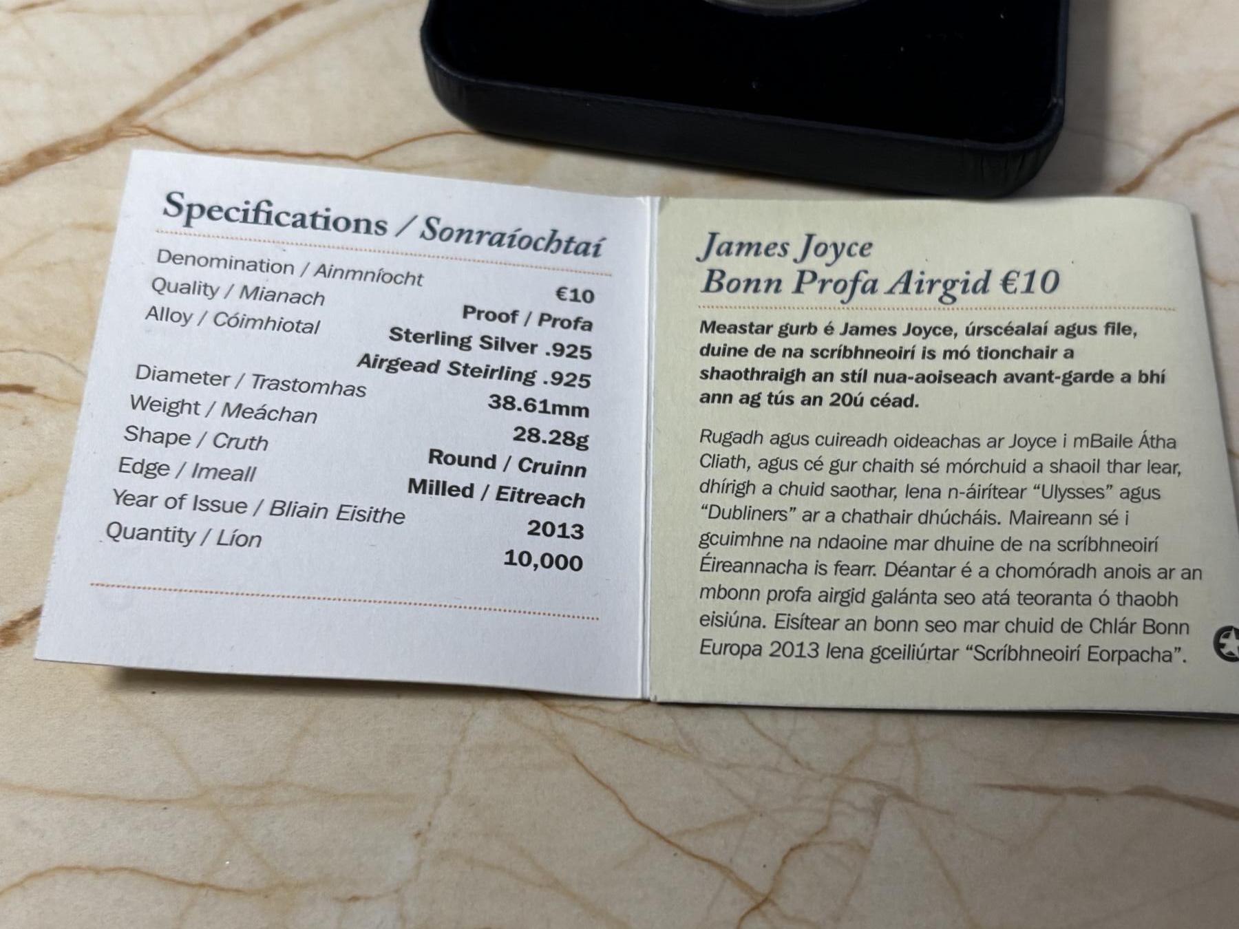 第187期拍卖 获奖币爱尔兰2013年欧洲之星作家詹姆斯乔伊斯银币，925银，28.28克，发行10000枚