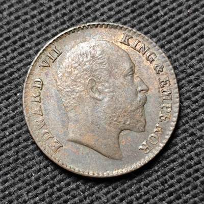 KK钱币收藏小铺  第399期  百期特拍（四拍之三）2月预留时间 周末发货 -  1910英属印度爱七1/10安娜铜币 带残光